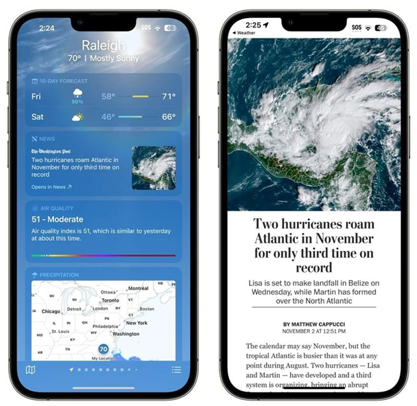 奉节苹果14维修分享iPhone 14手机如何看天气时顺带看新闻 